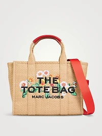 The Medium Daisy-Embroidered Raffia Tote Bag