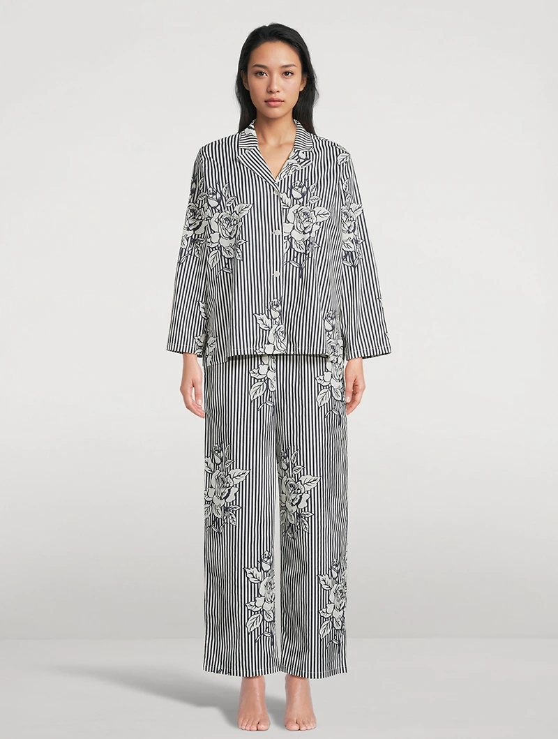 402 Long Pajama Set Pinstripe Rose Navy
