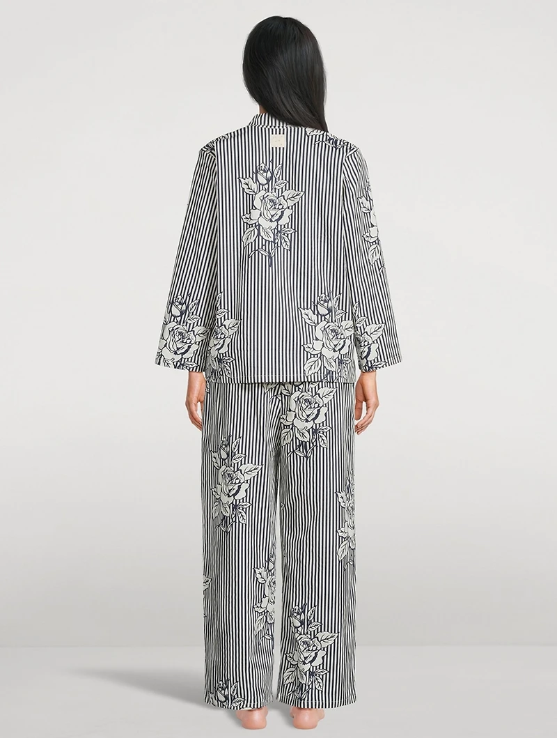 402 Long Pajama Set Pinstripe Rose Navy