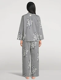 402 Long Pajama Set Pinstripe Rose Navy