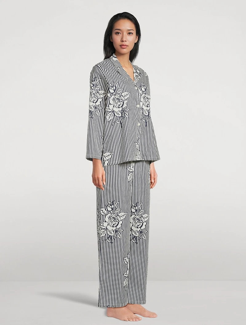402 Long Pajama Set Pinstripe Rose Navy