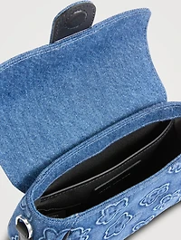 The Clover Puffy Denim Shoulder Bag In Floral Print