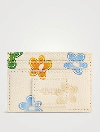 The Leather Card Case In Wild Daisy Print