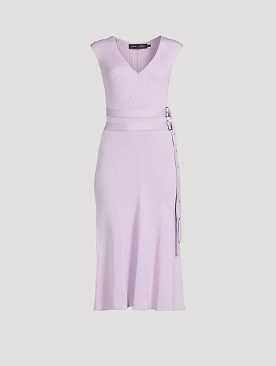 Madeline Belted Rib-Knit Dress