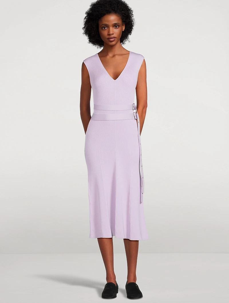Madeline Belted Rib-Knit Dress