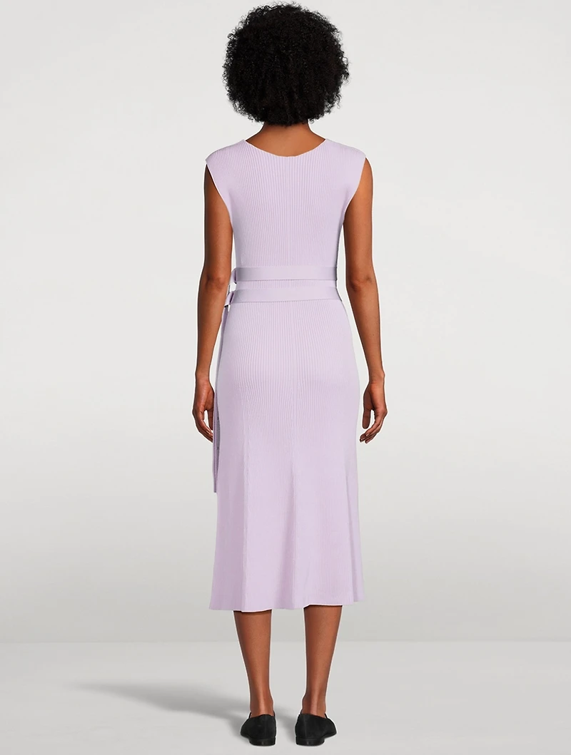 Madeline Belted Rib-Knit Dress
