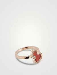 Wulu 18K Rose Gold Ring With Red Agate And Diamonds