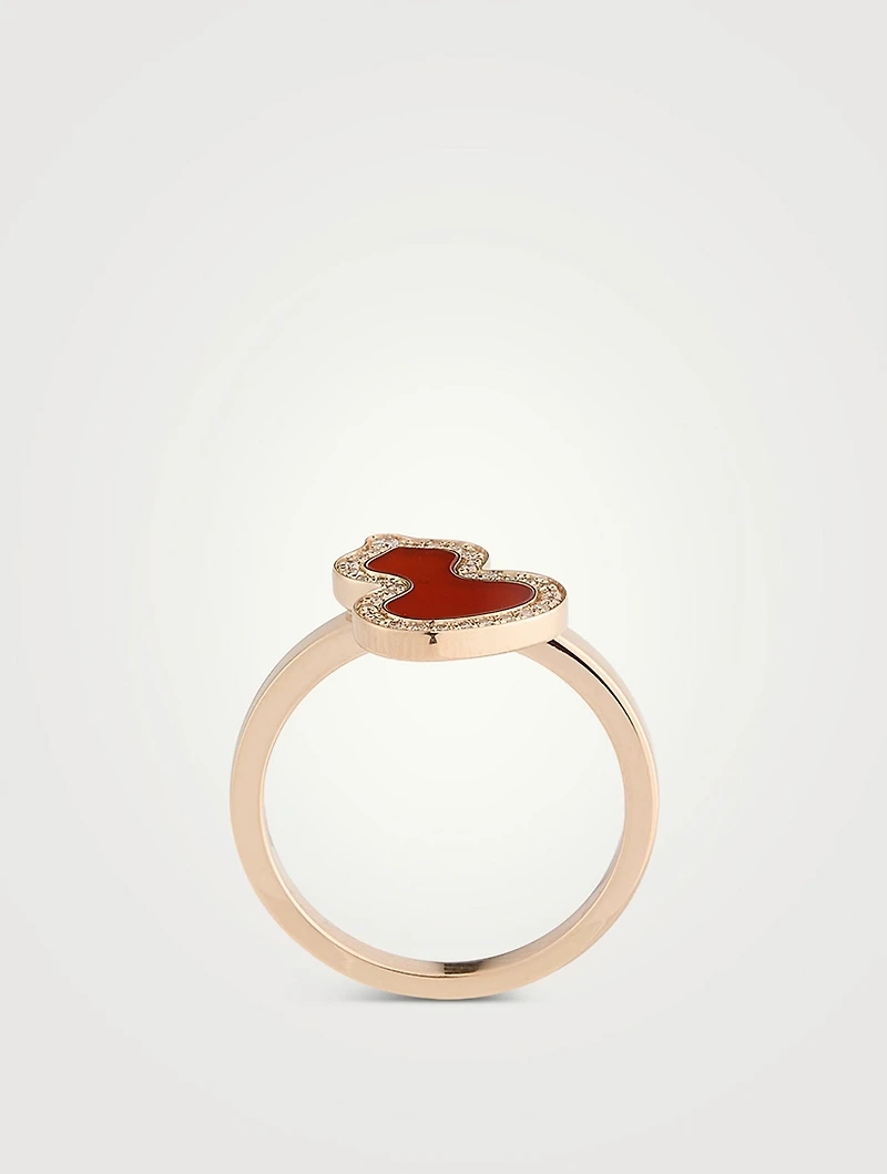 Wulu 18K Rose Gold Ring With Red Agate And Diamonds