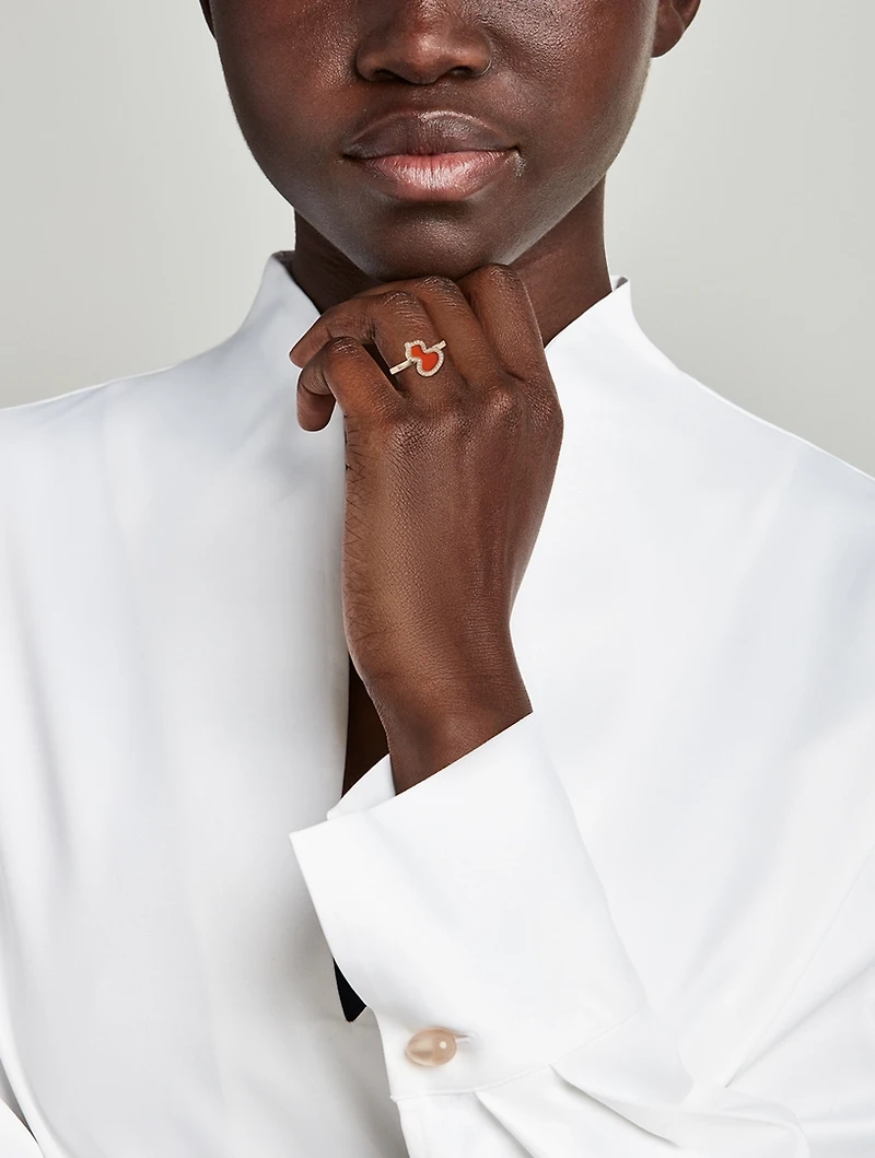 Wulu 18K Rose Gold Ring With Red Agate And Diamonds