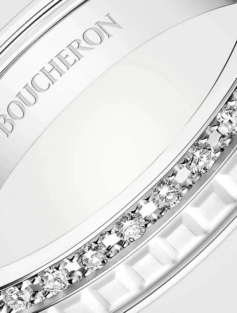 Small 18K White Gold Quatre Double Edition Wedding Band With Hyceram And Diamonds
