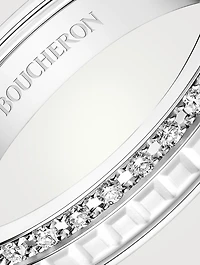 Small 18K White Gold Quatre Double Edition Wedding Band With Hyceram And Diamonds