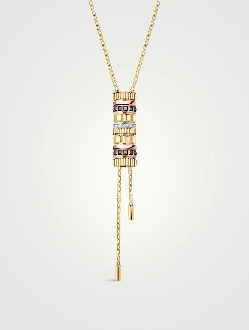 Quatre Classique 18K Gold Tie Necklace With Brown PVD And Diamonds