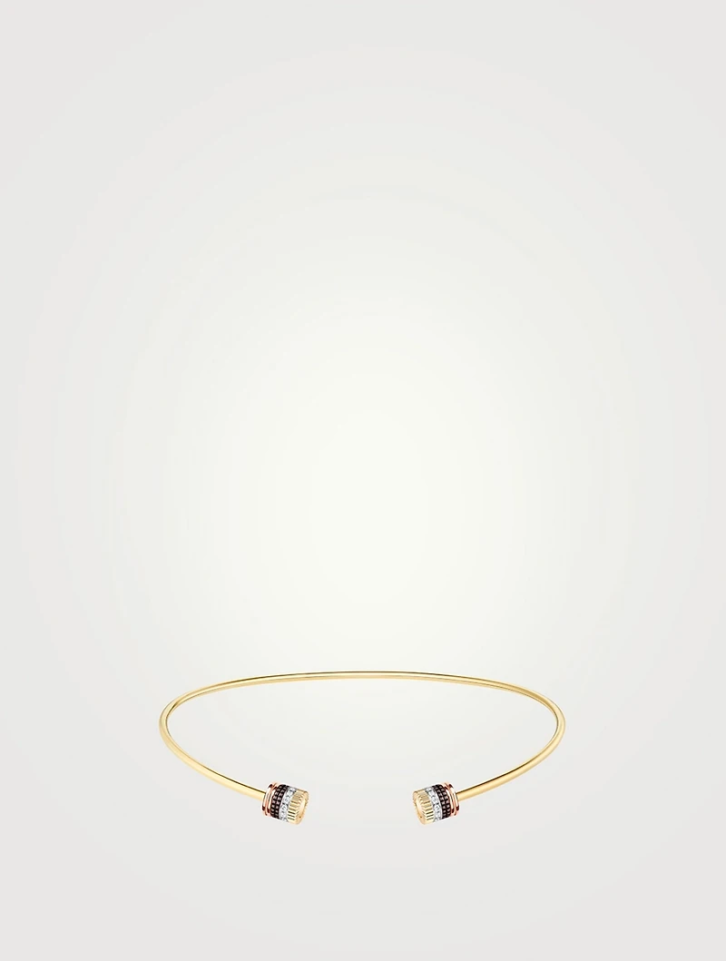 Quatre Classique 18K Gold Two Motifs Open Necklace With Brown PVD And Diamonds