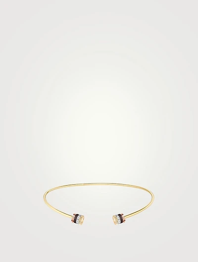 Quatre Classique 18K Gold Two Motifs Open Necklace With Brown PVD And Diamonds
