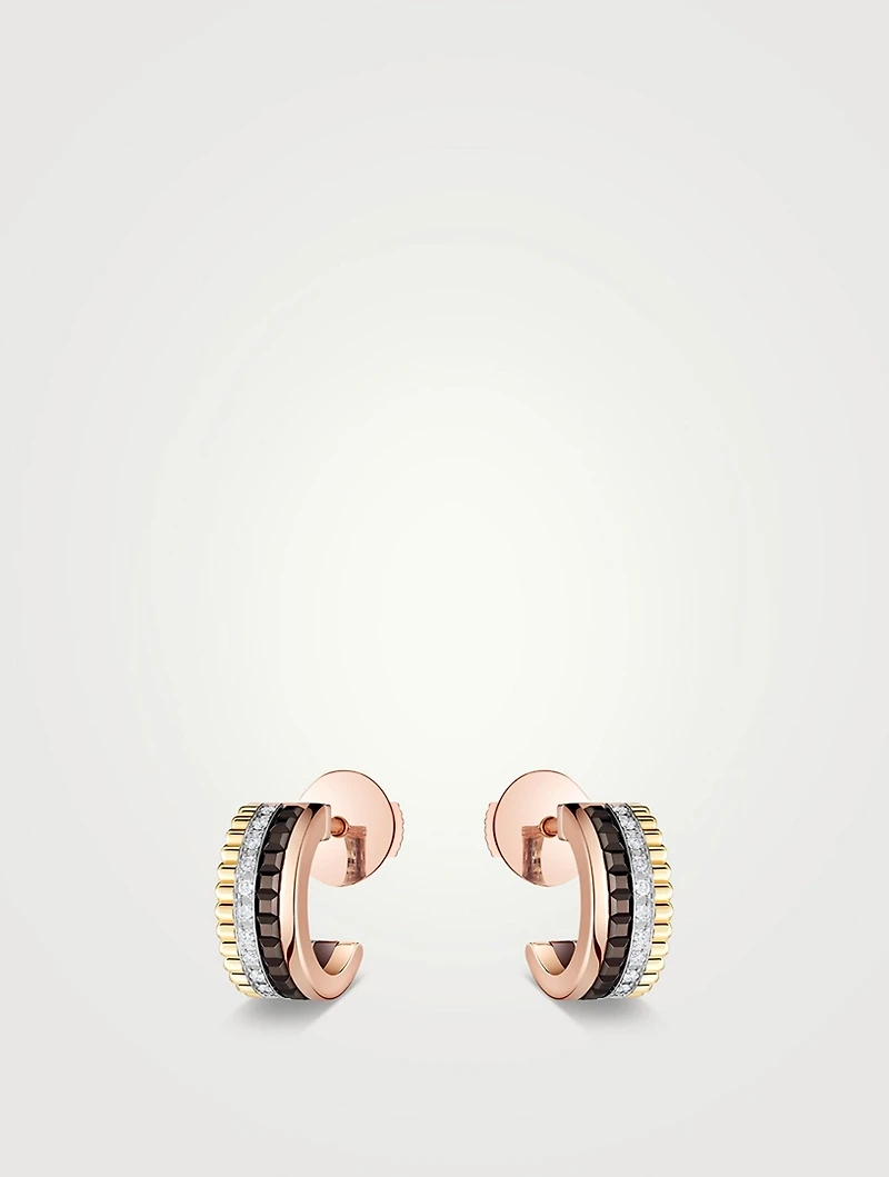 Mini Quatre Classique 18K Gold Hoop Earrings With Brown PVD And Diamonds