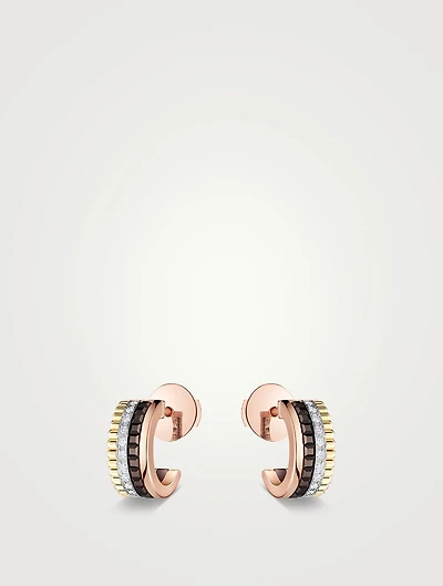 Mini Quatre Classique 18K Gold Hoop Earrings With Brown PVD And Diamonds