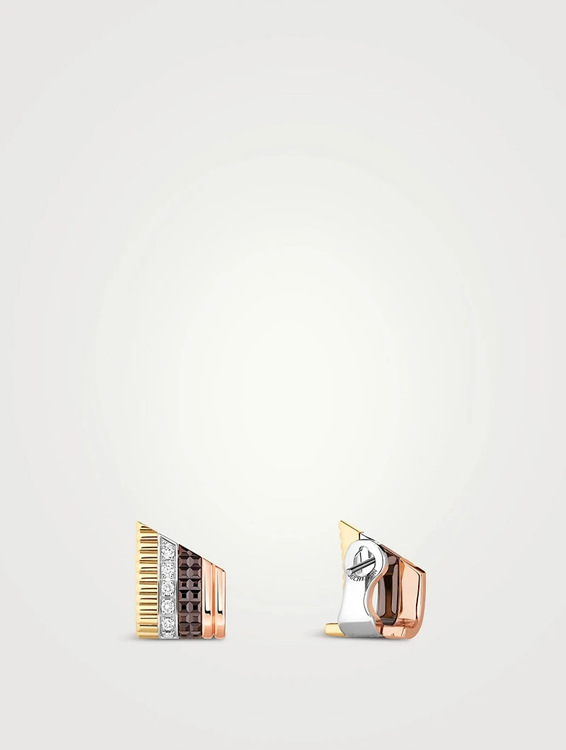 Quatre Classique 18K Gold Stud Earrings With Brown PVD And Diamonds