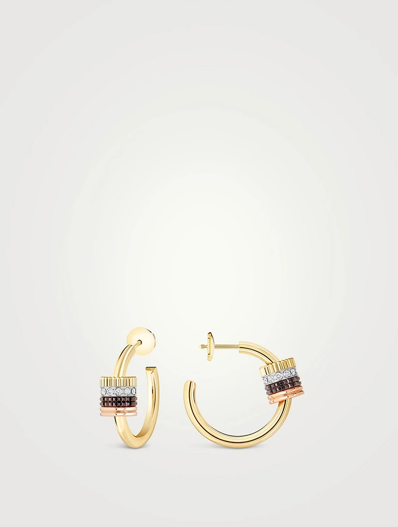 Quatre Classique 18K Gold Earrings With Brown PVD And Diamonds