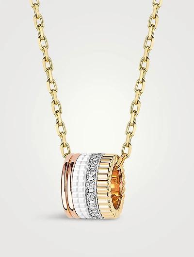 Large Quatre White Edition 18K Gold Pendant Necklace With White Hyceram And Diamonds
