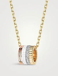 Large Quatre White Edition 18K Gold Pendant Necklace With White Hyceram And Diamonds