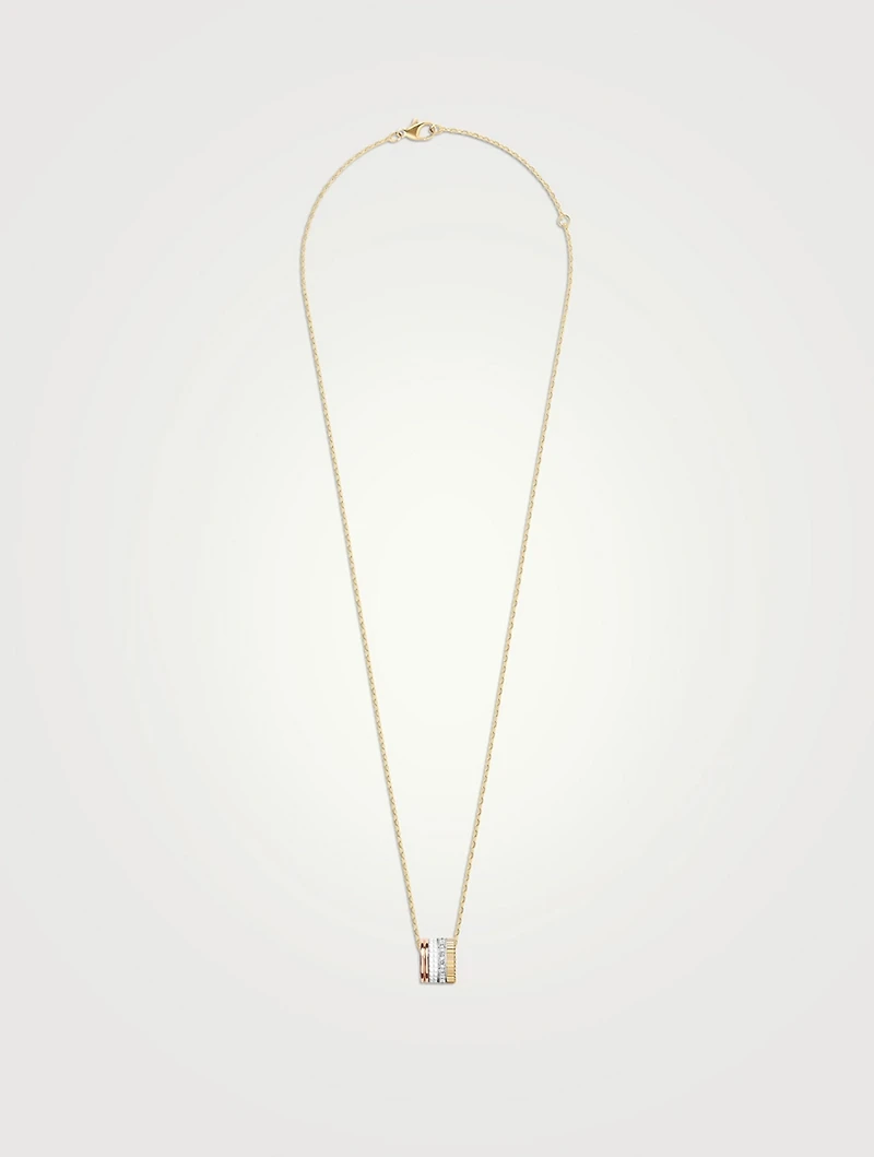 Large Quatre White Edition 18K Gold Pendant Necklace With White Hyceram And Diamonds