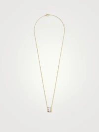 Large Quatre White Edition 18K Gold Pendant Necklace With White Hyceram And Diamonds