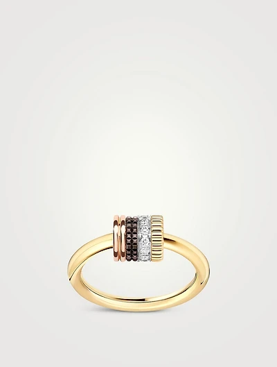 Quatre Classique 18K Gold Ring With Brown PVD And Diamonds