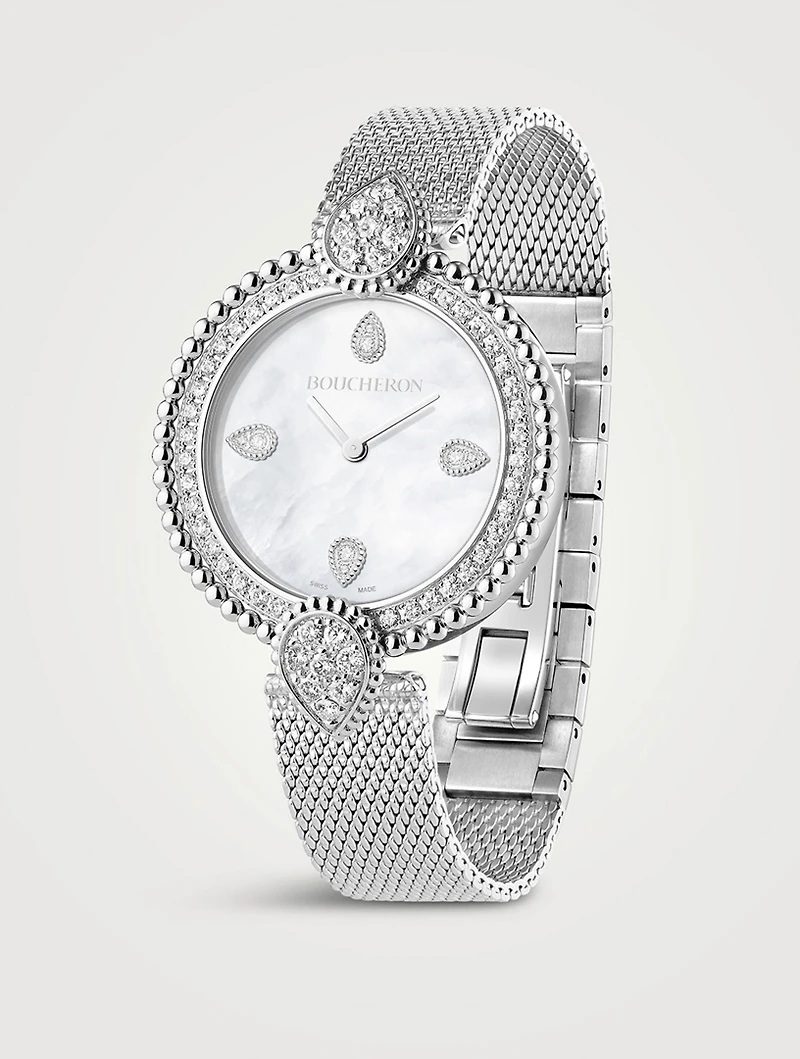 Serpent Bohème Steel Mother-Of-Pearl Bracelet Watch With Diamonds