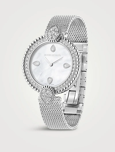 Serpent Bohème Steel Mother-Of-Pearl Bracelet Watch With Diamonds