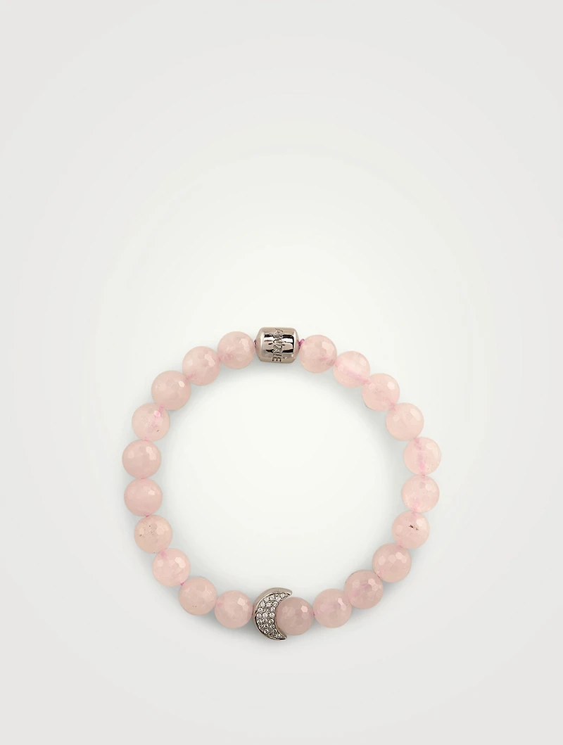 Bohème Faceted Rose Quartz Beaded Bracelet With Silver Crescent Moon
