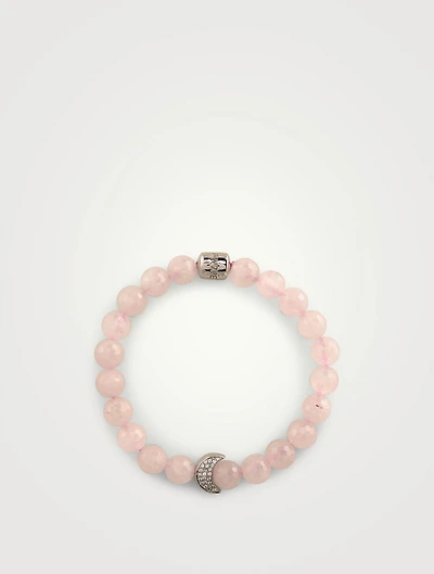 Bohème Faceted Rose Quartz Beaded Bracelet With Silver Crescent Moon