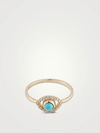 Classique 14K Gold Evil Eye Ring With Sleeping Beauty Turquoise And Diamonds