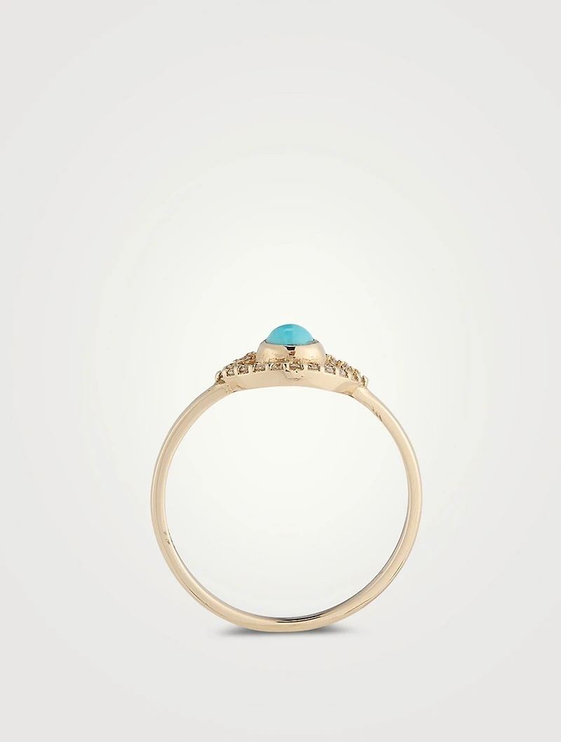 Classique 14K Gold Evil Eye Ring With Sleeping Beauty Turquoise And Diamonds