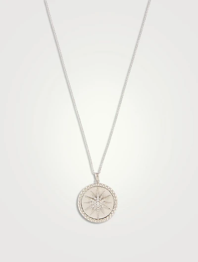Dew Drop Eve Silver Celestial Burst Medallion Necklace
