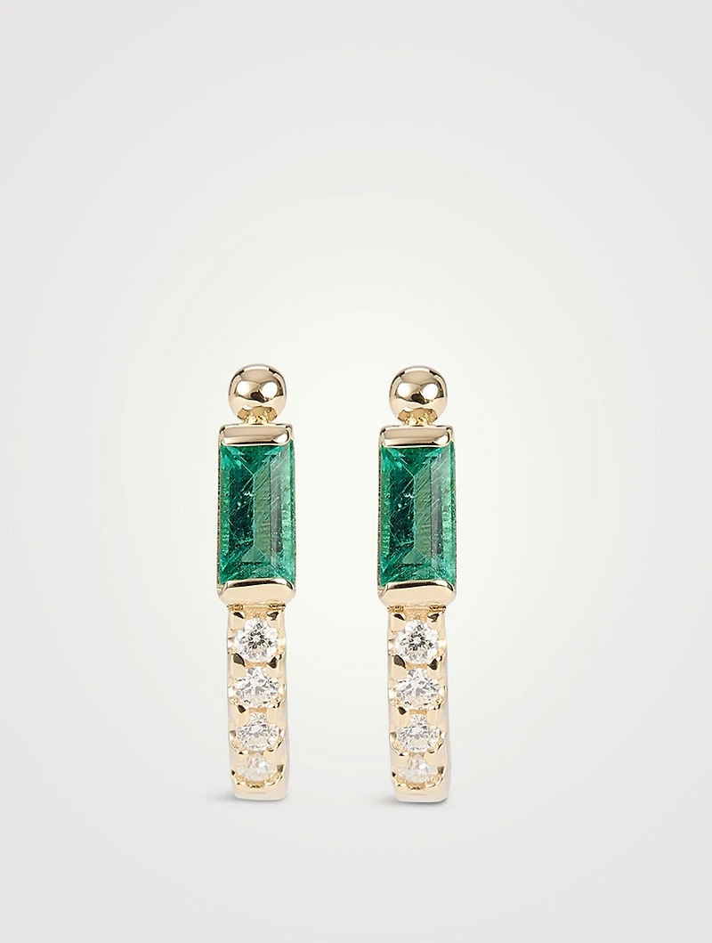 Cléo 14K Gold Baguette Half Hoop Earrings With Emerald And Diamonds