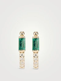 Cléo 14K Gold Baguette Half Hoop Earrings With Emerald And Diamonds