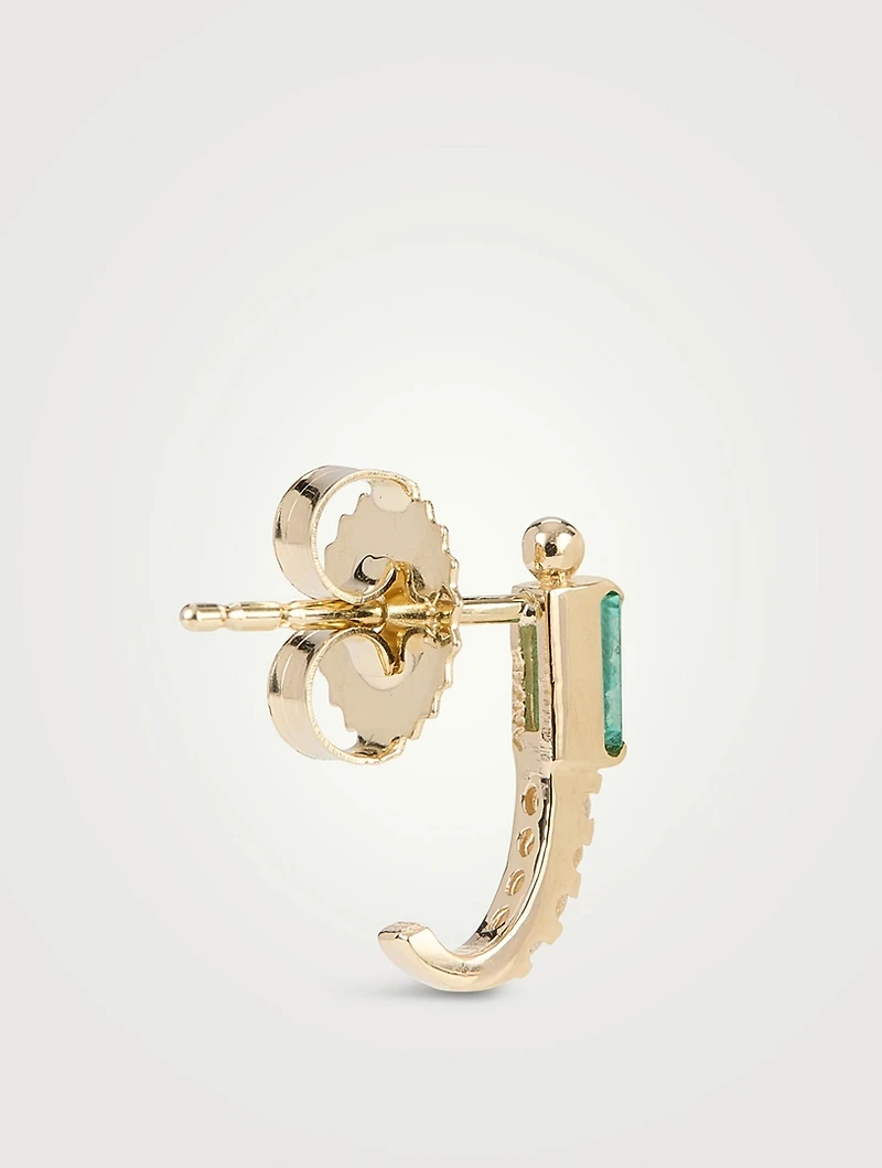 Cléo 14K Gold Baguette Half Hoop Earrings With Emerald And Diamonds