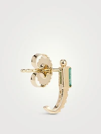 Cléo 14K Gold Baguette Half Hoop Earrings With Emerald And Diamonds