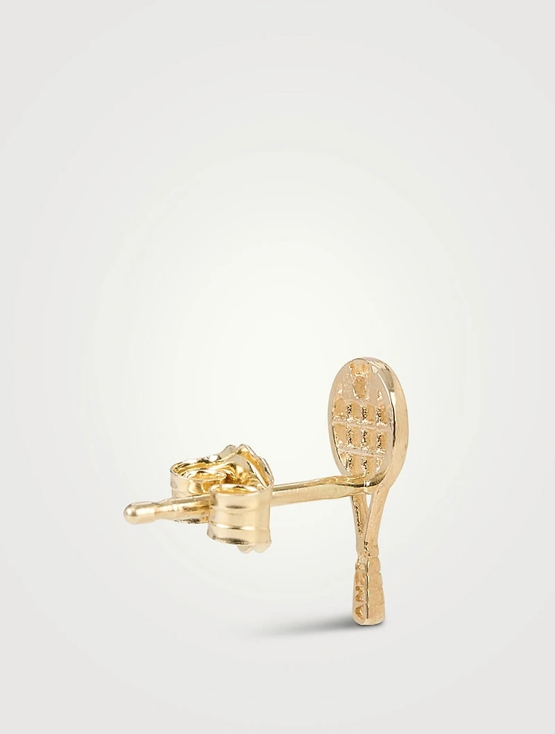 Love Letter Kelly 14K Gold Tennis Racket Stud Earring With Diamond