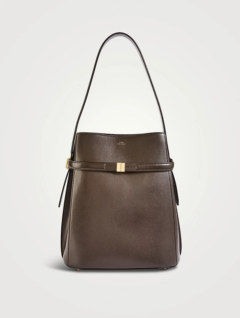 Belted Leather Bucket Bag