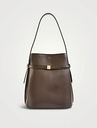 Belted Leather Bucket Bag