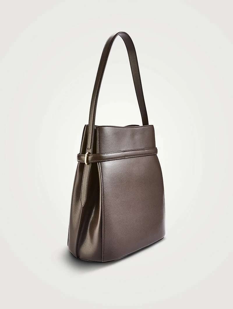 Belted Leather Bucket Bag