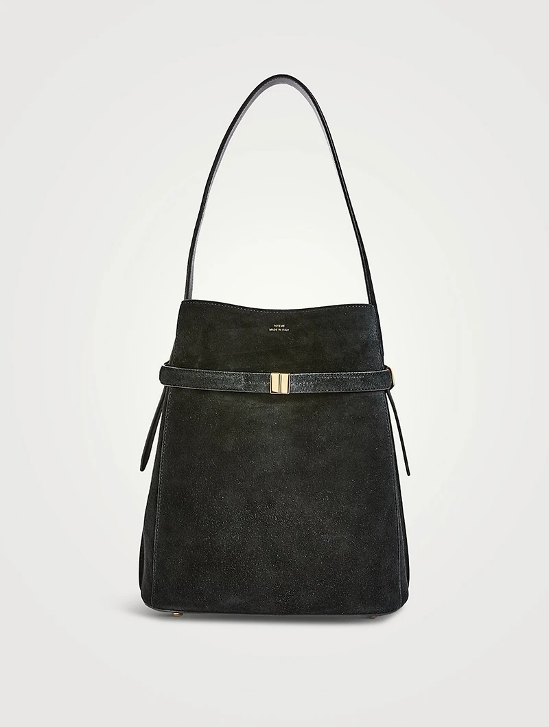 Belted Suede Bucket Bag
