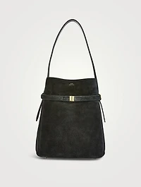 Belted Suede Bucket Bag