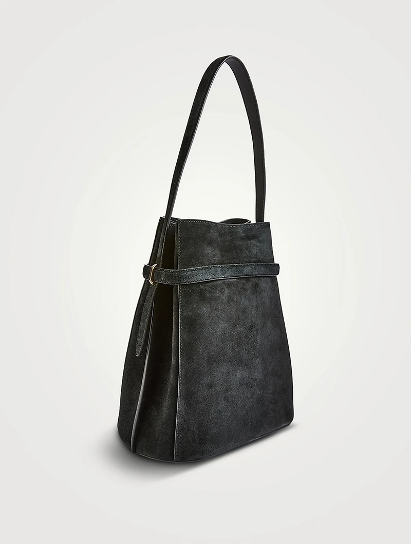 Belted Suede Bucket Bag