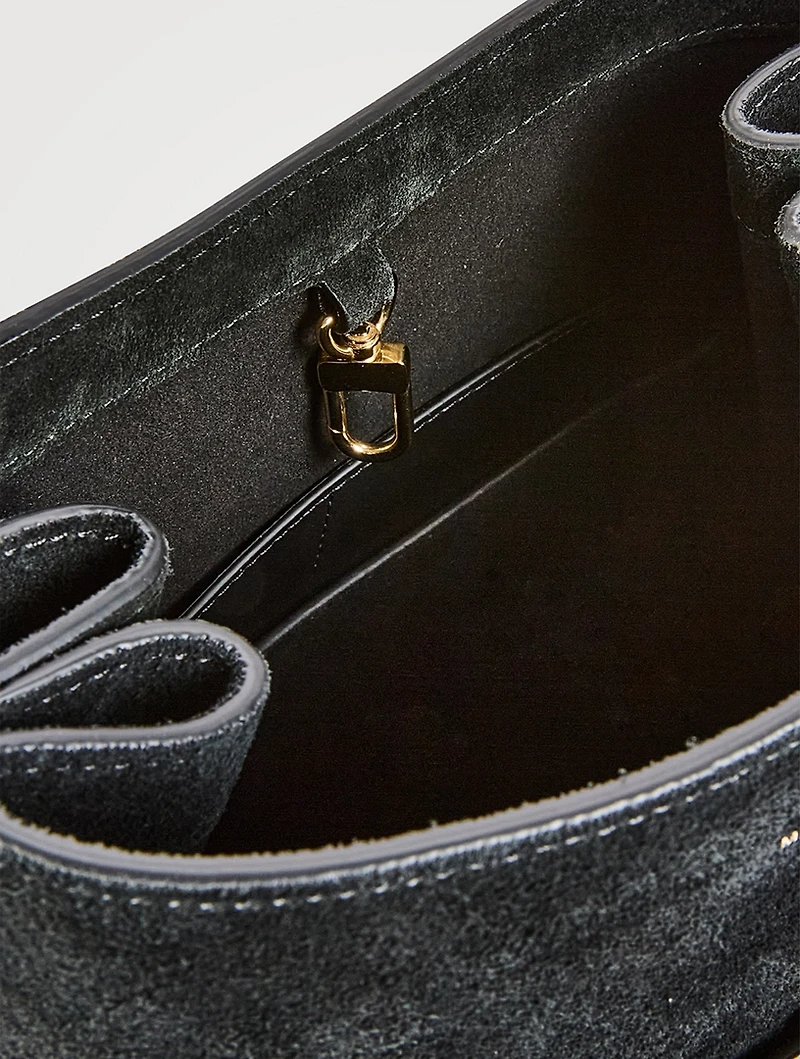 Belted Suede Bucket Bag