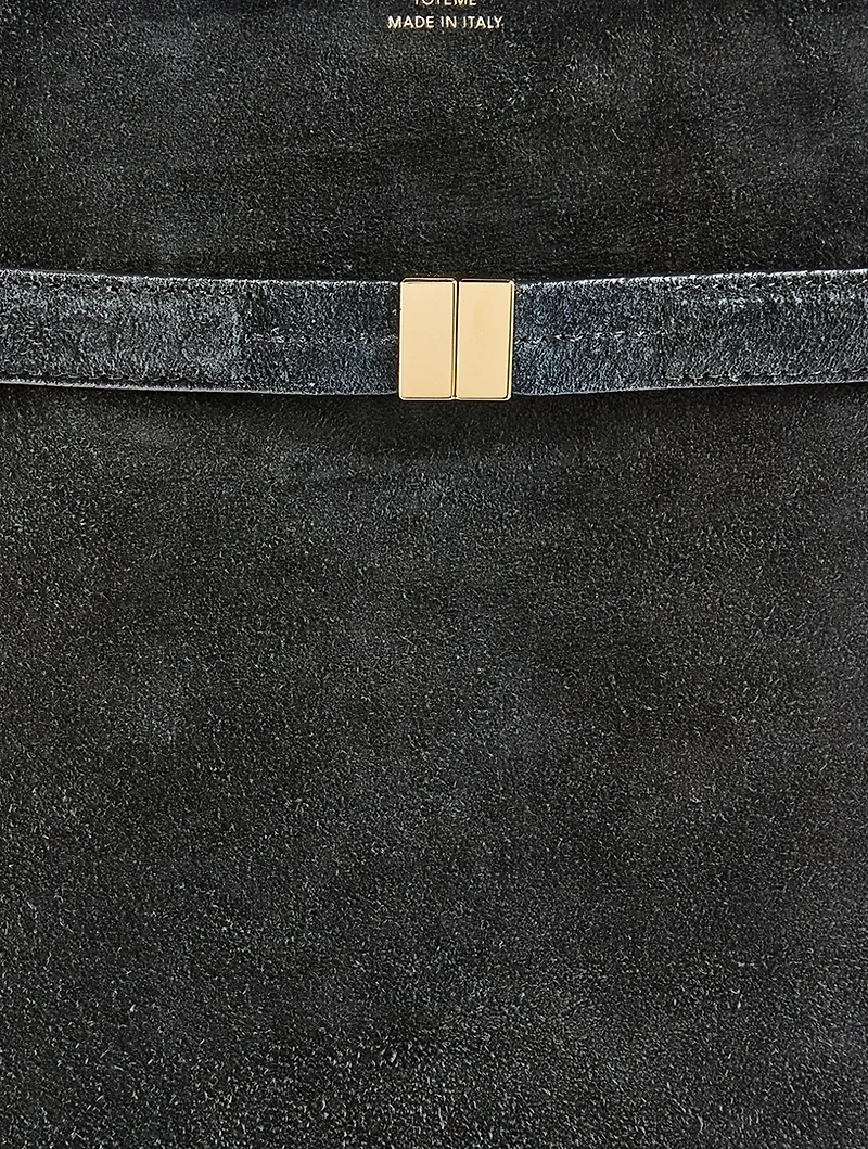 Belted Suede Bucket Bag