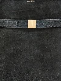 Belted Suede Bucket Bag