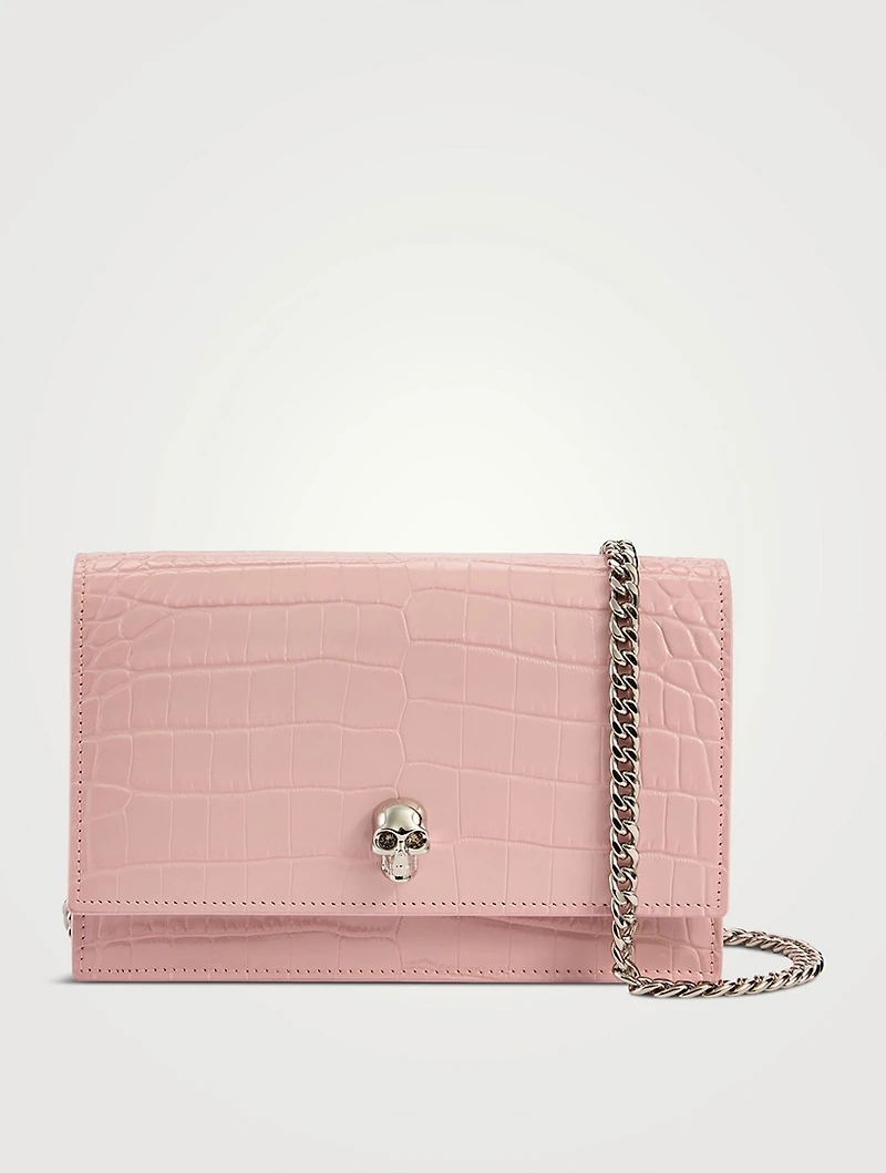Small Skull Croc-Embossed Leather Crossbody Bag