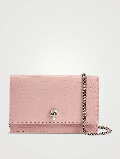 Small Skull Croc-Embossed Leather Crossbody Bag